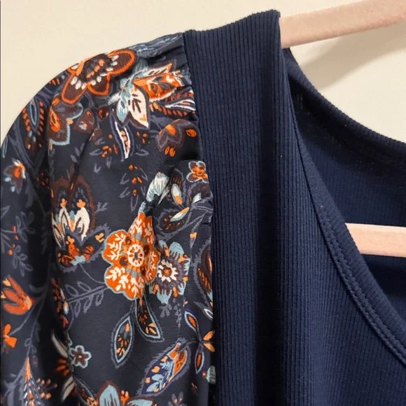 LOFT Black Knit Top with Floral Puff Sleeves - Picture 5 of 5